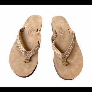 Rainbow leather Swarovski sandals Sierra brown